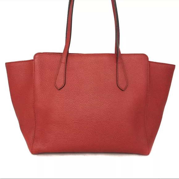 GUCCI Swing Logo Red Leather Shoulder Tote Bag - Picture 3 of 9